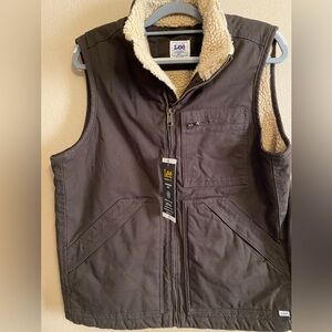 Lee Men's Brown Canvas Sherpa-Lined Work Vest size Small NWT